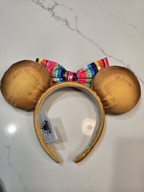 Disney Gold Minnie Ears Headband with Rainbow Sequin Bow